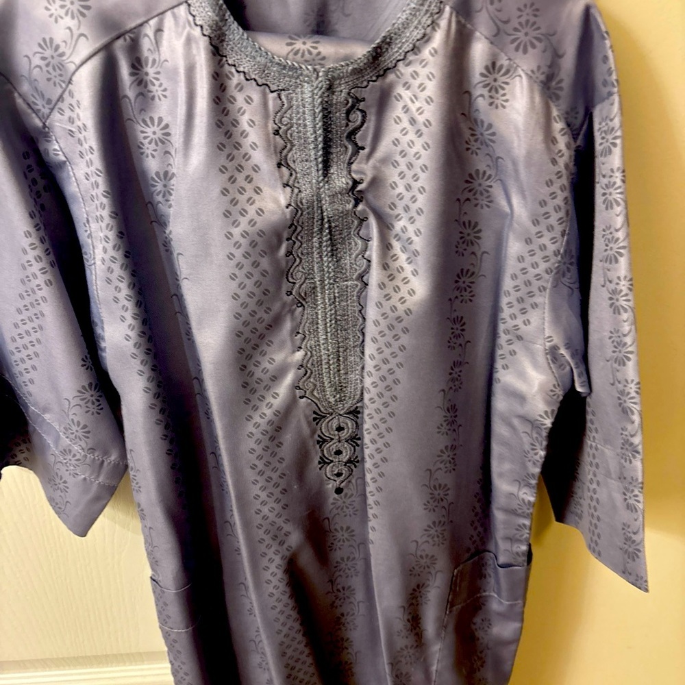 Boys African Clothes Embroidery Shirt & Pants Dashiki Outfits Gray  Medium